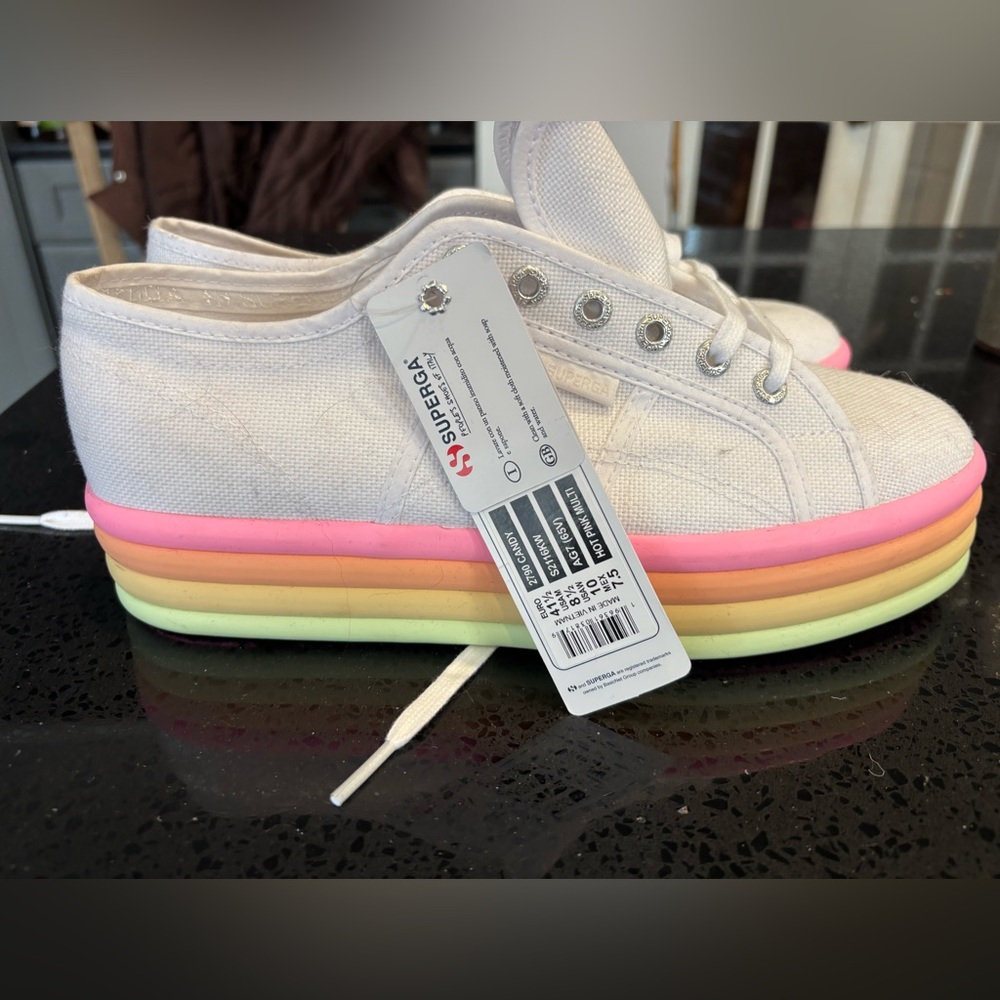 Superga Canvas Women's Sneakers with Multicolor Platform Sole Size 10